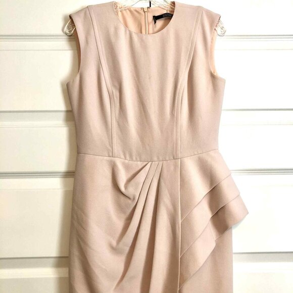 BADGLEY MISCHKA Asymmetric Side Peplum Sleeveless Midi Dress Blush 6 MSRP $395 - Picture 2 of 5